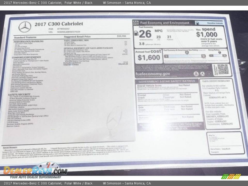 2017 Mercedes-Benz C 300 Cabriolet Polar White / Black Photo #11