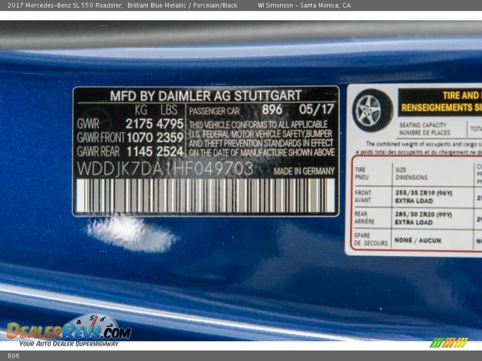 Mercedes-Benz Color Code 896 Brilliant Blue Metallic