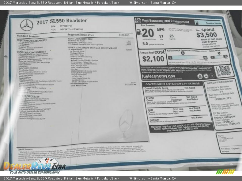 2017 Mercedes-Benz SL 550 Roadster Window Sticker Photo #12