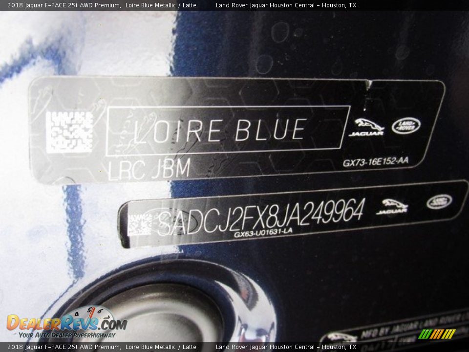 2018 Jaguar F-PACE 25t AWD Premium Loire Blue Metallic / Latte Photo #22