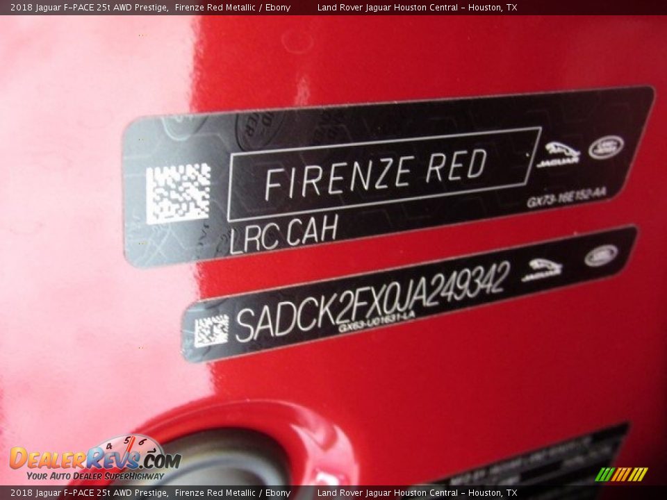 2018 Jaguar F-PACE 25t AWD Prestige Firenze Red Metallic / Ebony Photo #22