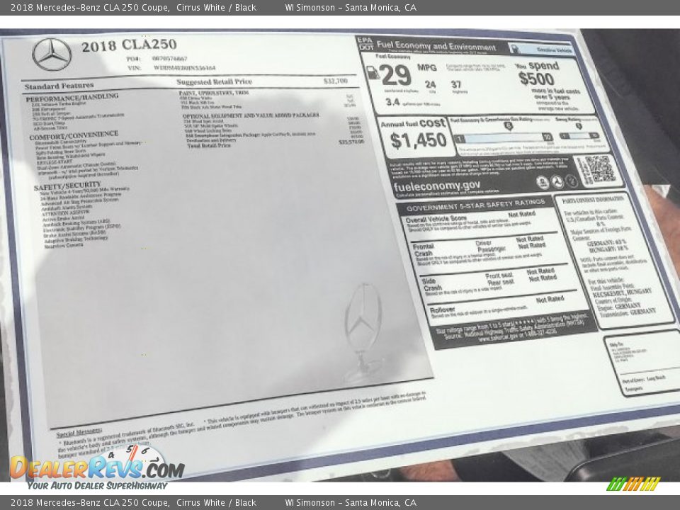 2018 Mercedes-Benz CLA 250 Coupe Cirrus White / Black Photo #11