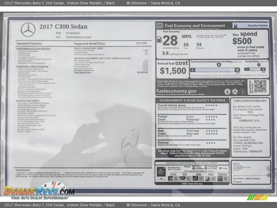 2017 Mercedes-Benz C 300 Sedan Iridium Silver Metallic / Black Photo #11