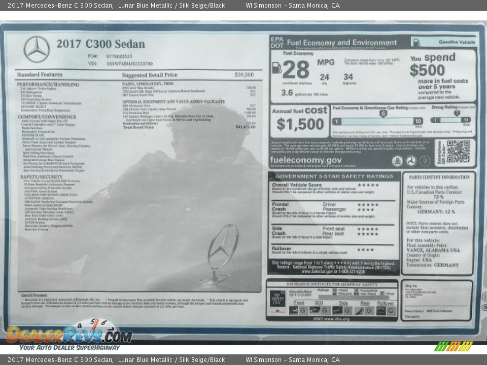 2017 Mercedes-Benz C 300 Sedan Lunar Blue Metallic / Silk Beige/Black Photo #11