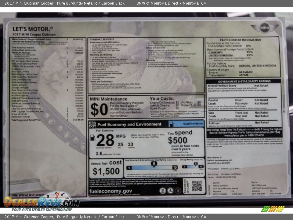 2017 Mini Clubman Cooper Pure Burgundy Metallic / Carbon Black Photo #10