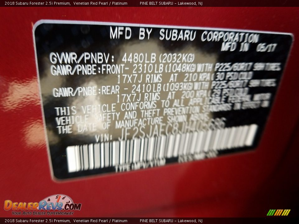 2018 Subaru Forester 2.5i Premium Venetian Red Pearl / Platinum Photo #7