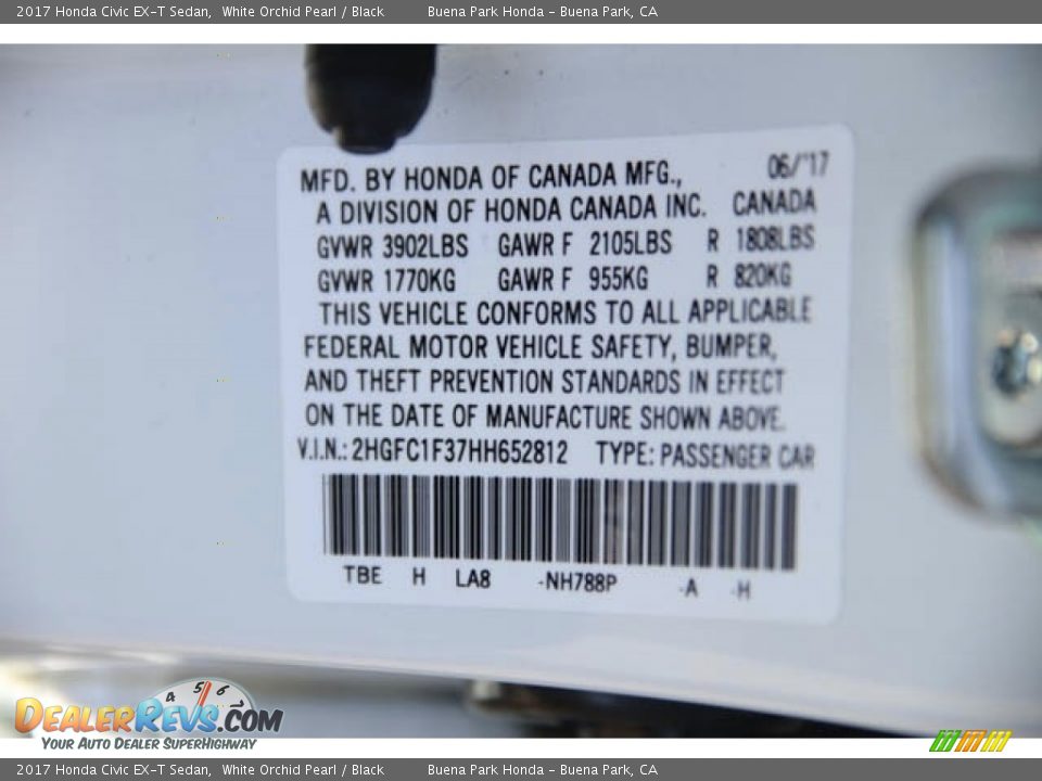 2017 Honda Civic EX-T Sedan White Orchid Pearl / Black Photo #18