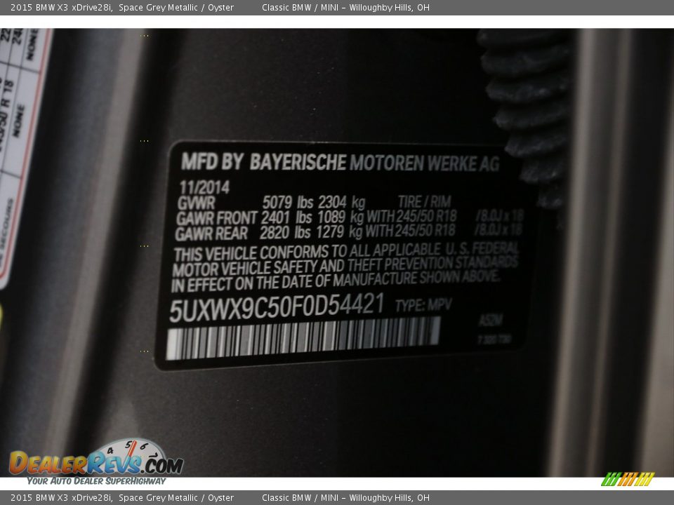 2015 BMW X3 xDrive28i Space Grey Metallic / Oyster Photo #19