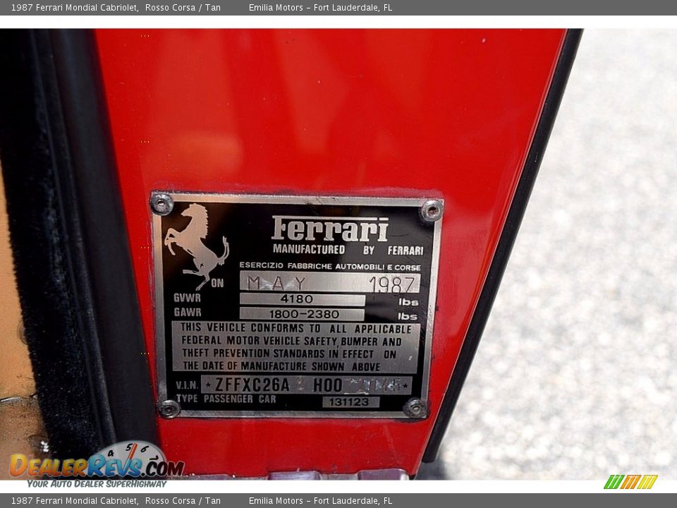 Info Tag of 1987 Ferrari Mondial Cabriolet Photo #55