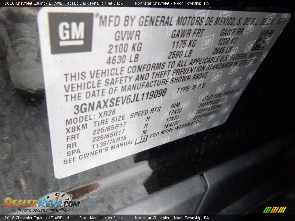 2018 Chevrolet Equinox LT AWD Mosaic Black Metallic / Jet Black Photo #17