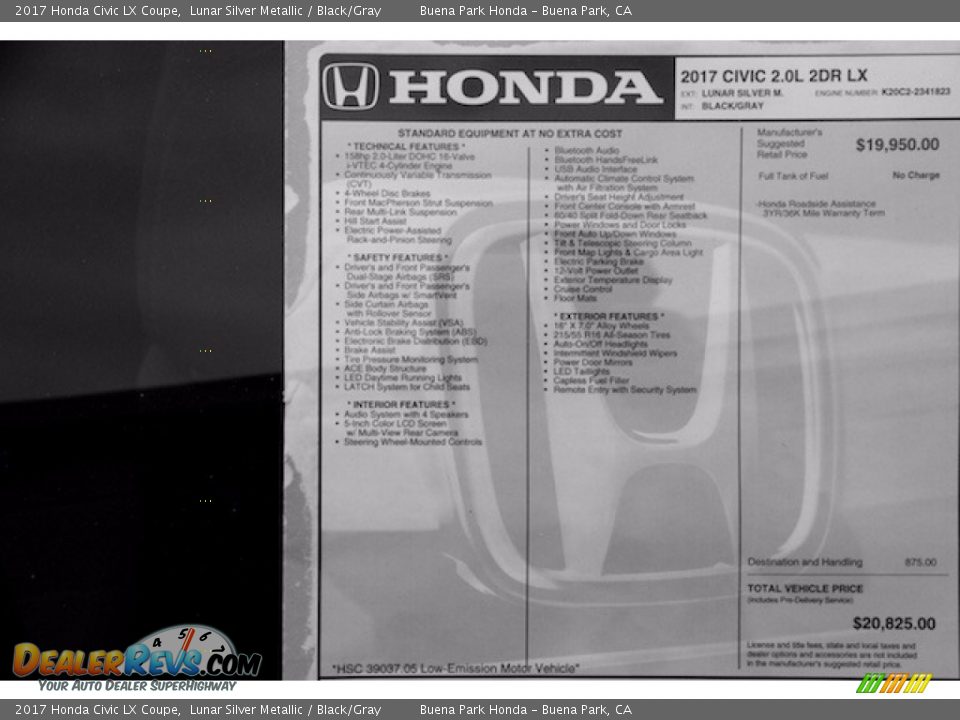 2017 Honda Civic LX Coupe Lunar Silver Metallic / Black/Gray Photo #14