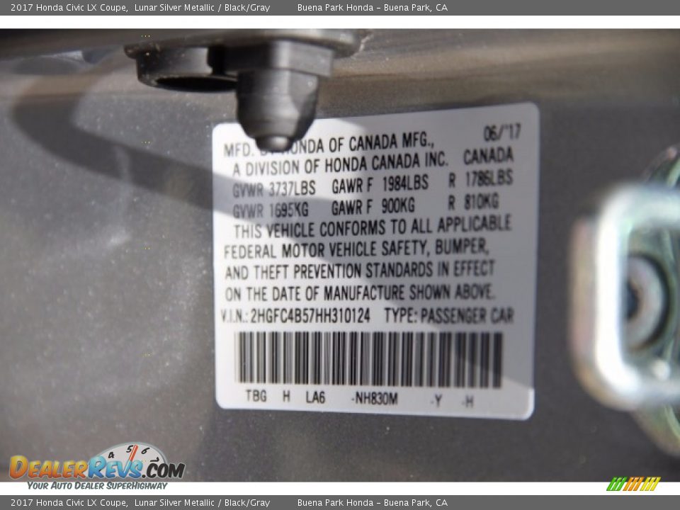 2017 Honda Civic LX Coupe Lunar Silver Metallic / Black/Gray Photo #16