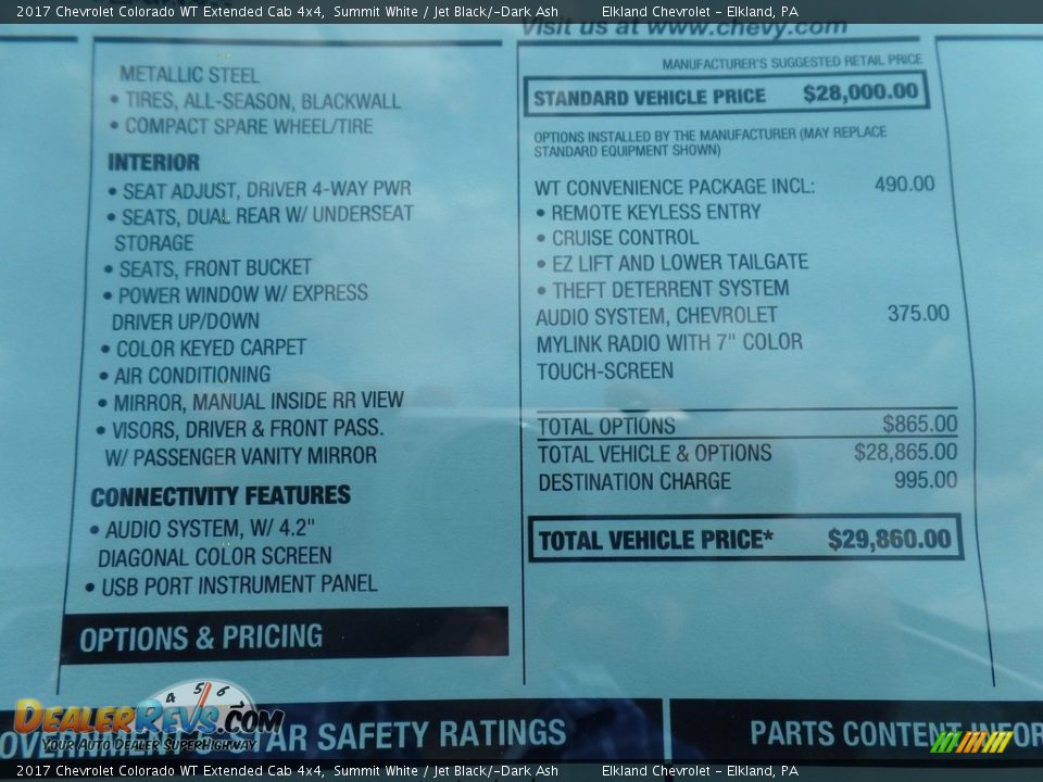 2017 Chevrolet Colorado WT Extended Cab 4x4 Summit White / Jet Black/­Dark Ash Photo #33