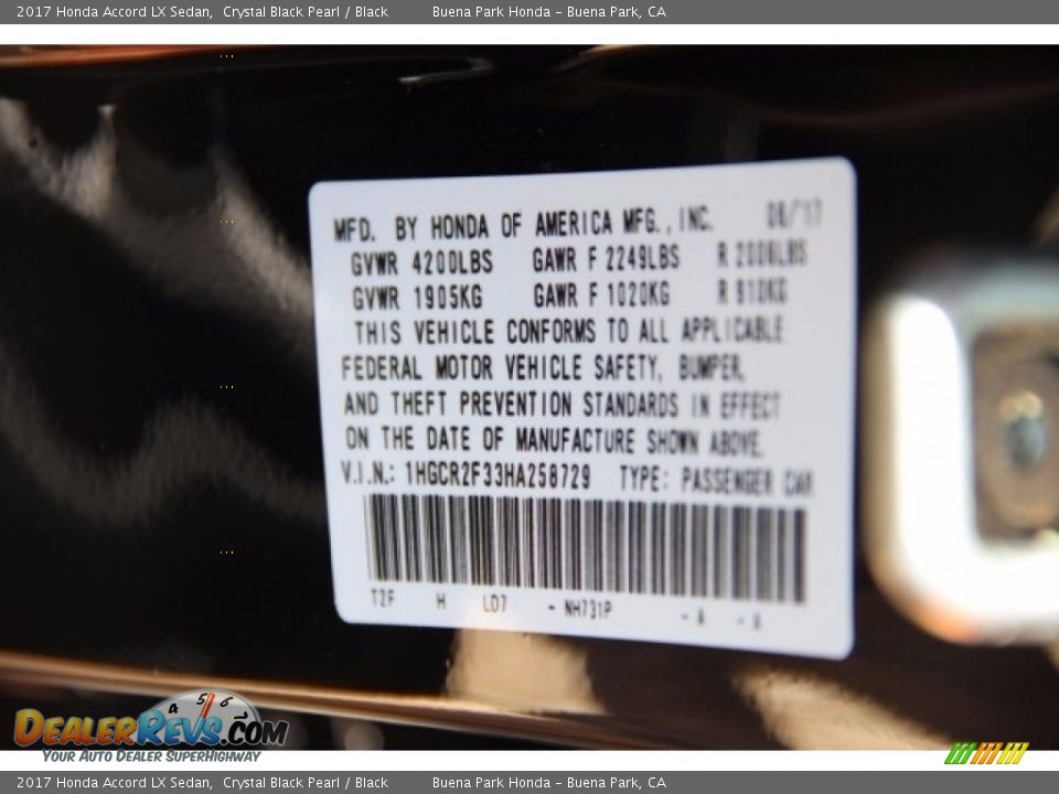 2017 Honda Accord LX Sedan Crystal Black Pearl / Black Photo #16