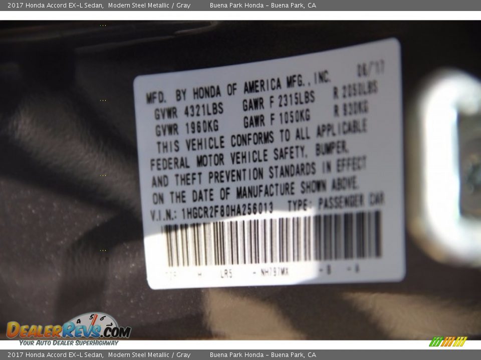 2017 Honda Accord EX-L Sedan Modern Steel Metallic / Gray Photo #19