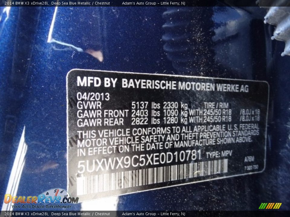 2014 BMW X3 xDrive28i Deep Sea Blue Metallic / Chestnut Photo #16