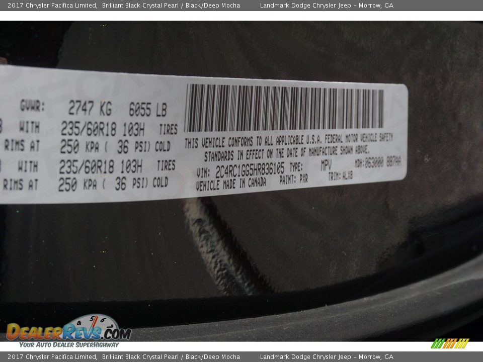 2017 Chrysler Pacifica Limited Brilliant Black Crystal Pearl / Black/Deep Mocha Photo #10