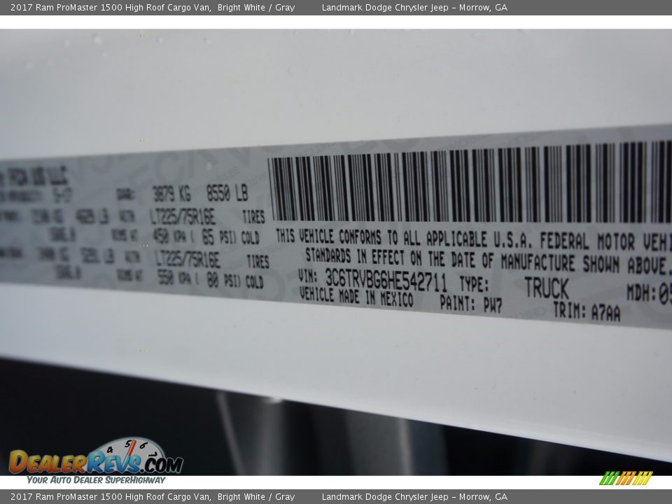 2017 Ram ProMaster 1500 High Roof Cargo Van Bright White / Gray Photo #10