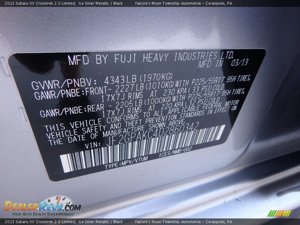 2013 Subaru XV Crosstrek 2.0 Limited Ice Silver Metallic / Black Photo #23
