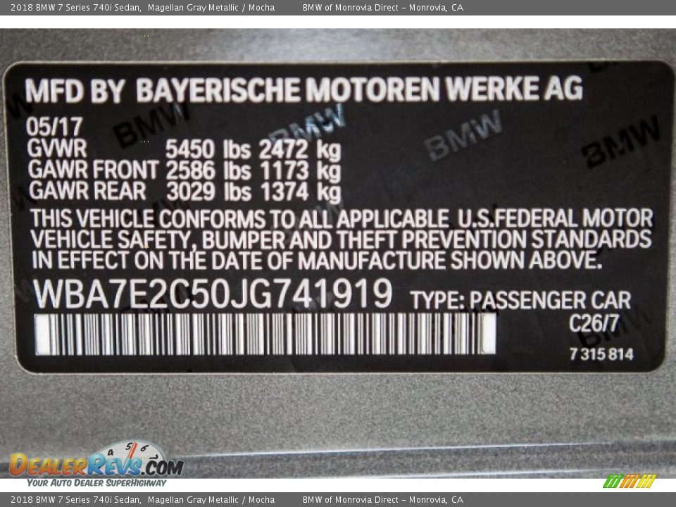 2018 BMW 7 Series 740i Sedan Magellan Gray Metallic / Mocha Photo #11
