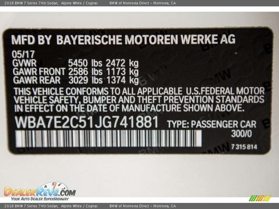2018 BMW 7 Series 740i Sedan Alpine White / Cognac Photo #11