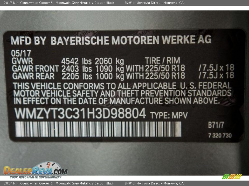 2017 Mini Countryman Cooper S Moonwalk Grey Metallic / Carbon Black Photo #11