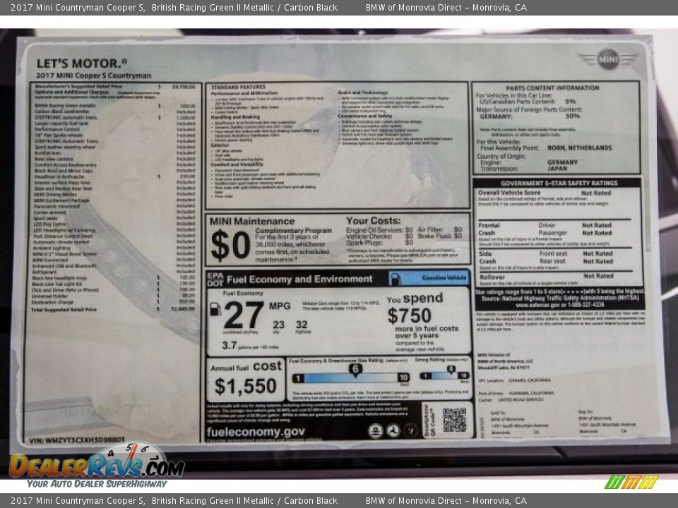 2017 Mini Countryman Cooper S British Racing Green II Metallic / Carbon Black Photo #10