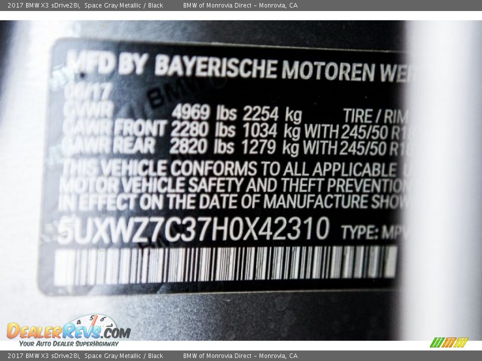 2017 BMW X3 sDrive28i Space Gray Metallic / Black Photo #11