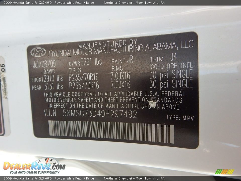 2009 Hyundai Santa Fe GLS 4WD Powder White Pearl / Beige Photo #29
