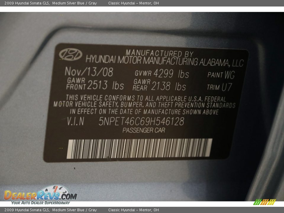 2009 Hyundai Sonata GLS Medium Silver Blue / Gray Photo #16