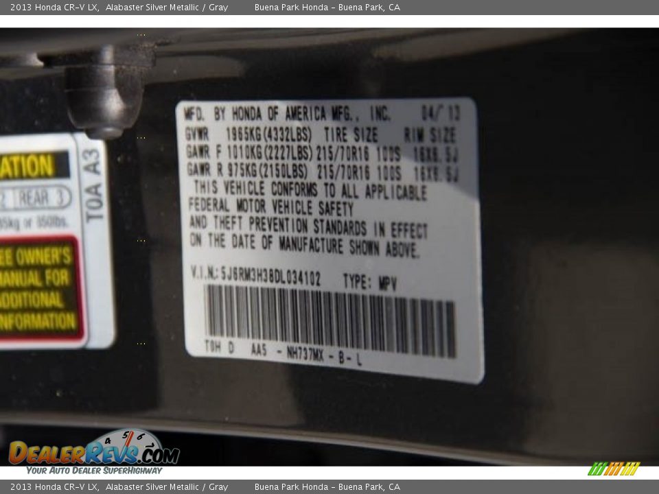 2013 Honda CR-V LX Alabaster Silver Metallic / Gray Photo #31