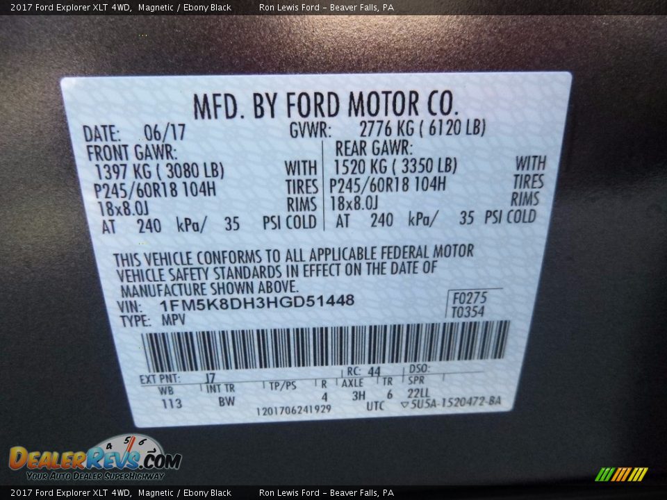 2017 Ford Explorer XLT 4WD Magnetic / Ebony Black Photo #15