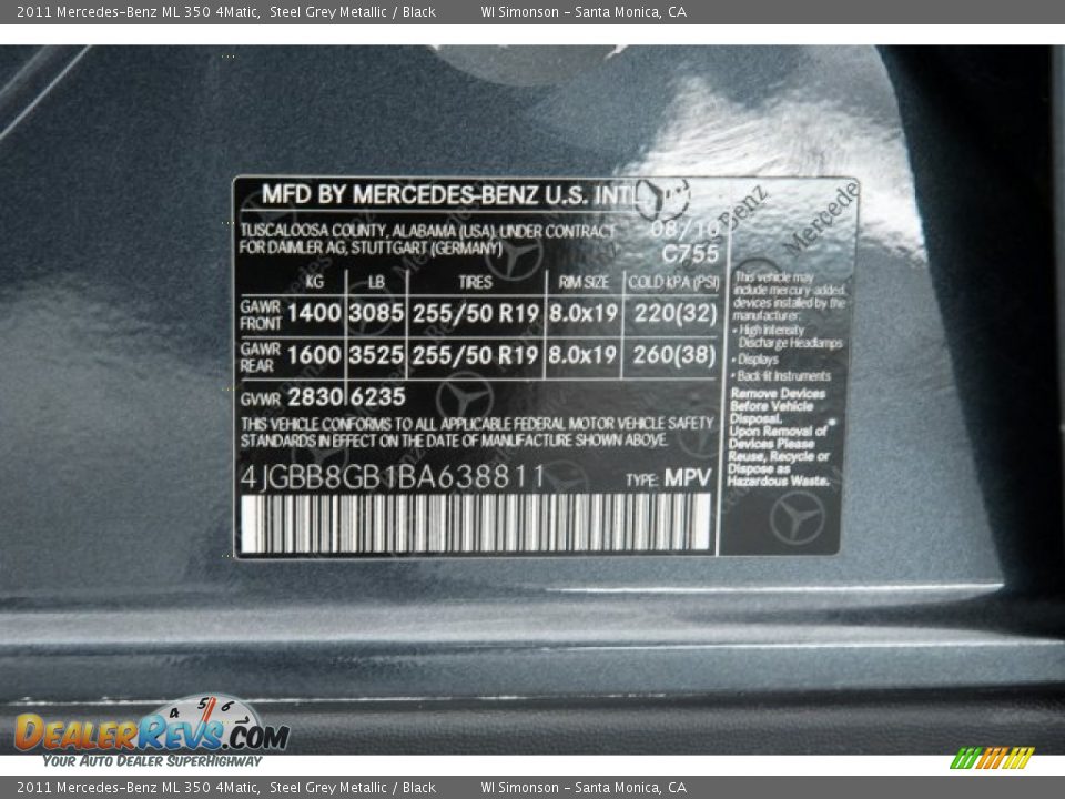 2011 Mercedes-Benz ML 350 4Matic Steel Grey Metallic / Black Photo #19