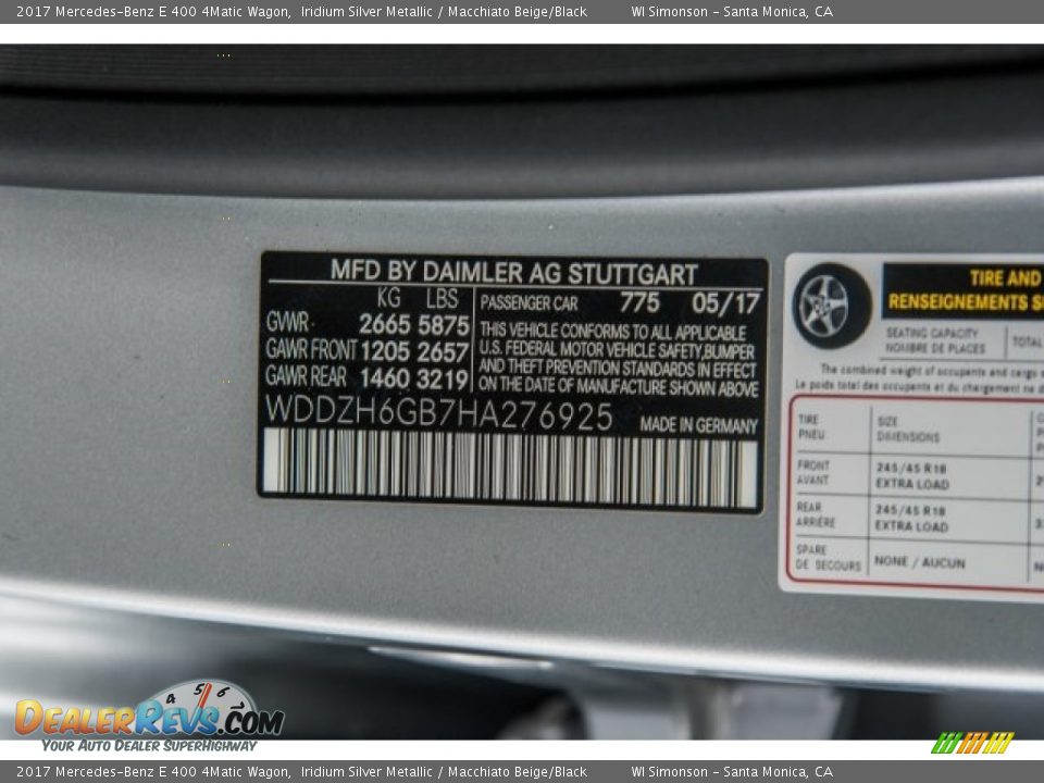 2017 Mercedes-Benz E 400 4Matic Wagon Iridium Silver Metallic / Macchiato Beige/Black Photo #10