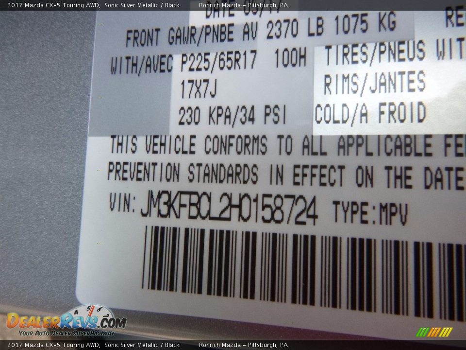 2017 Mazda CX-5 Touring AWD Sonic Silver Metallic / Black Photo #10