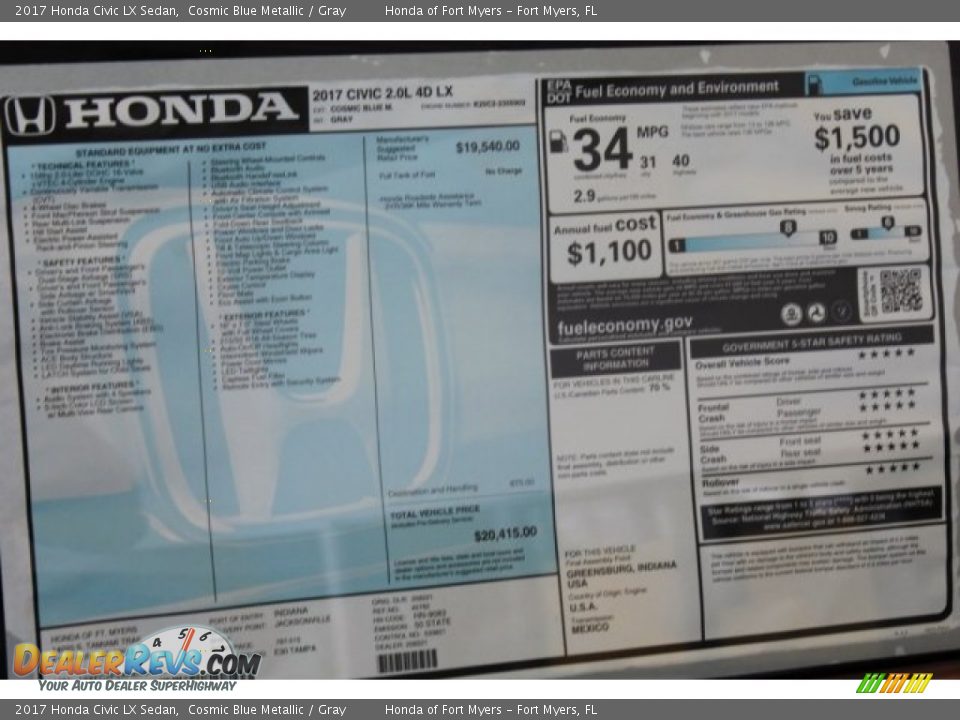 2017 Honda Civic LX Sedan Cosmic Blue Metallic / Gray Photo #24