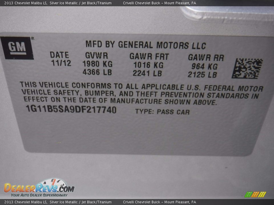 2013 Chevrolet Malibu LS Silver Ice Metallic / Jet Black/Titanium Photo #33