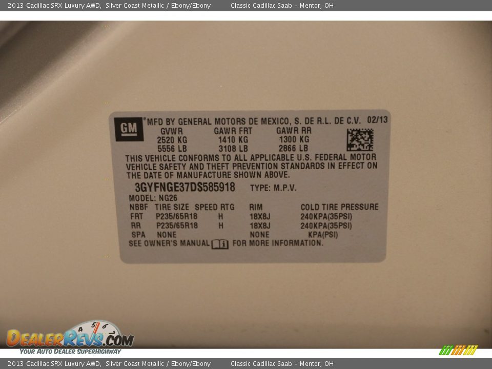 2013 Cadillac SRX Luxury AWD Silver Coast Metallic / Ebony/Ebony Photo #16