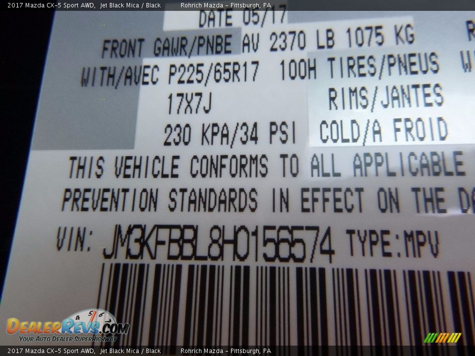 2017 Mazda CX-5 Sport AWD Jet Black Mica / Black Photo #11