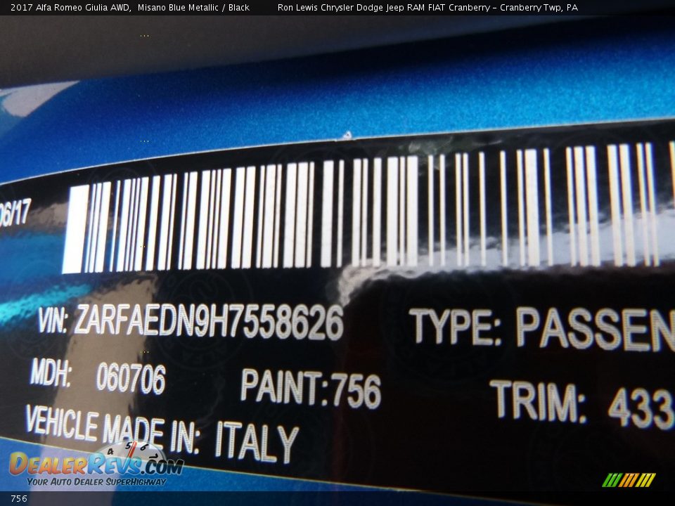 Alfa Romeo Color Code 756 Misano Blue Metallic