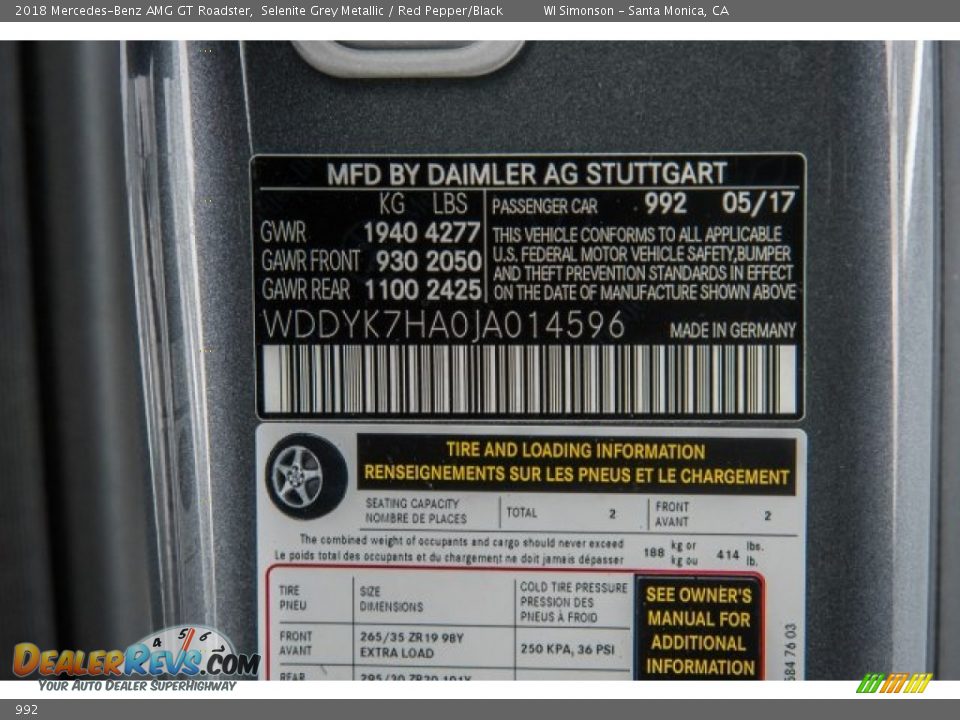 Mercedes-Benz Color Code 992 Selenite Grey Metallic