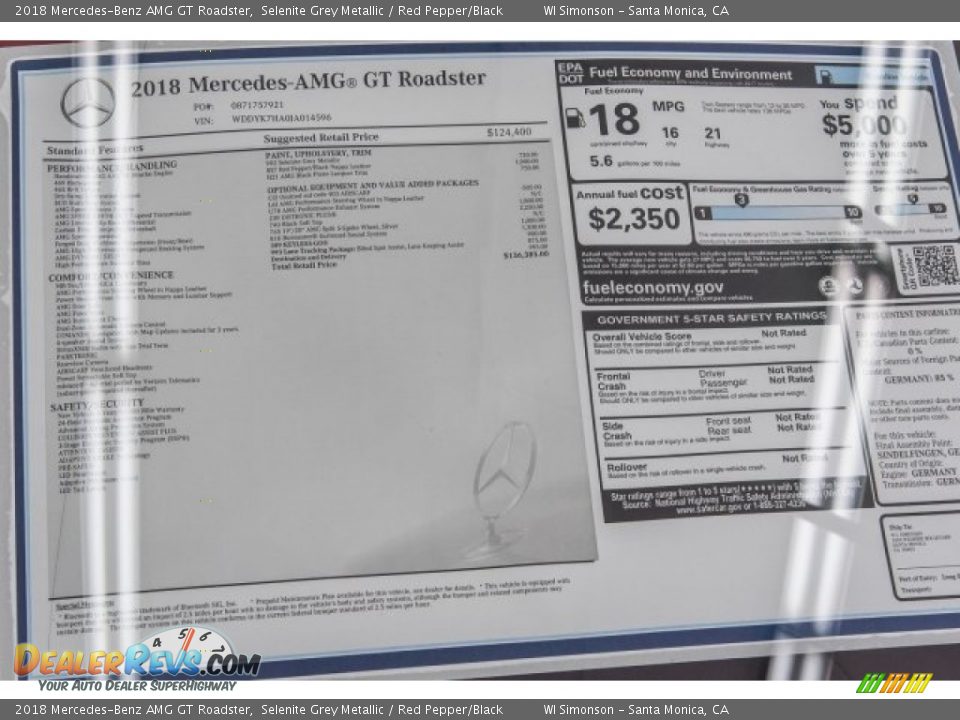 2018 Mercedes-Benz AMG GT Roadster Window Sticker Photo #11