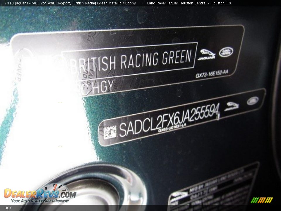 Jaguar Color Code HGY British Racing Green Metallic