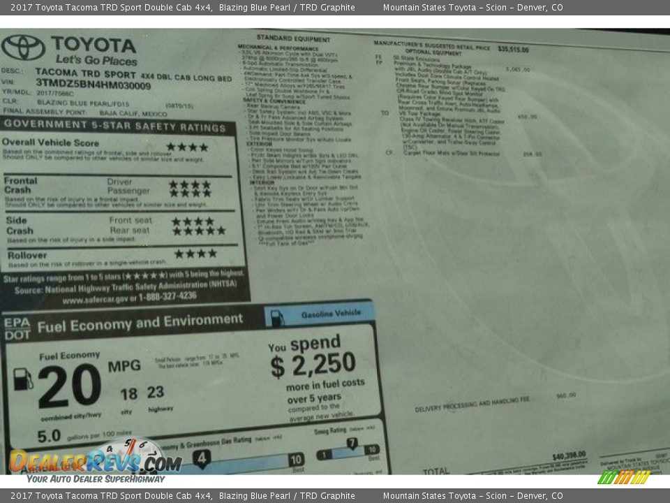 2017 Toyota Tacoma TRD Sport Double Cab 4x4 Blazing Blue Pearl / TRD Graphite Photo #10