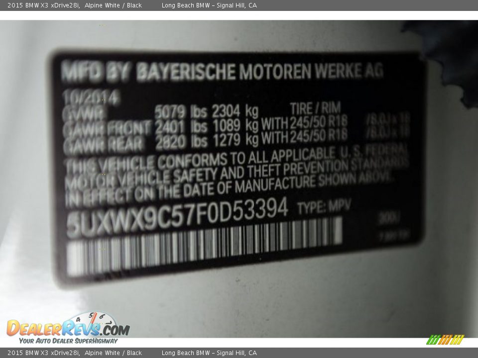 2015 BMW X3 xDrive28i Alpine White / Black Photo #16