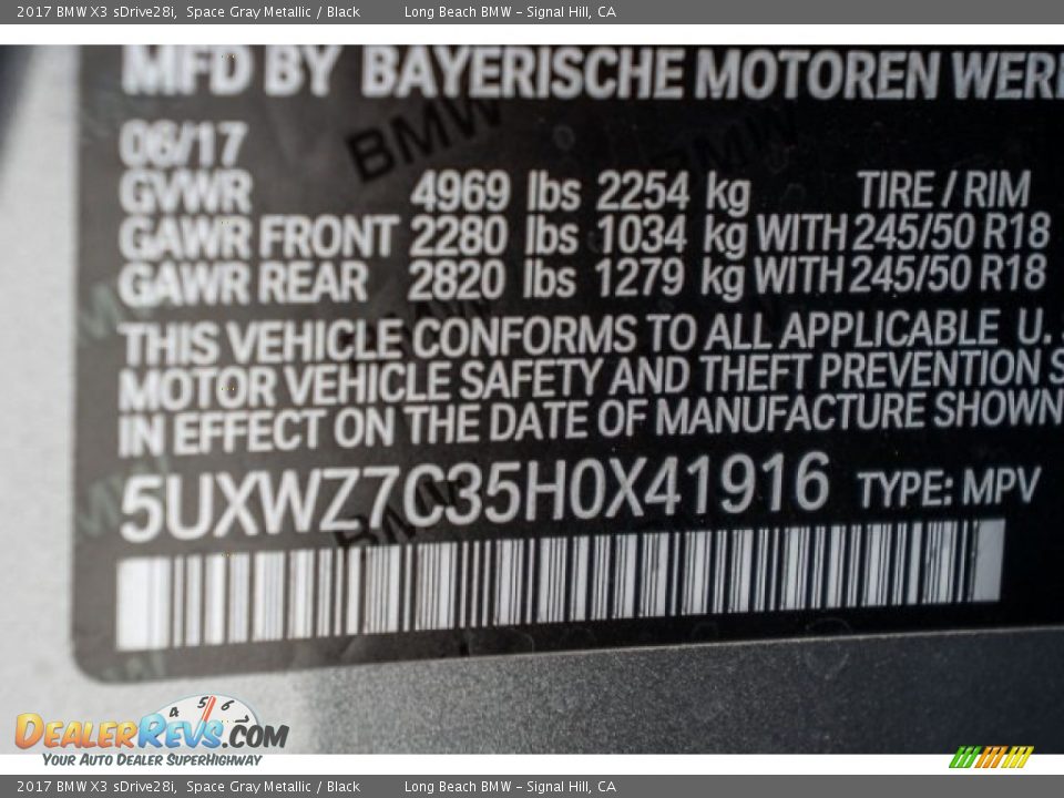 2017 BMW X3 sDrive28i Space Gray Metallic / Black Photo #10