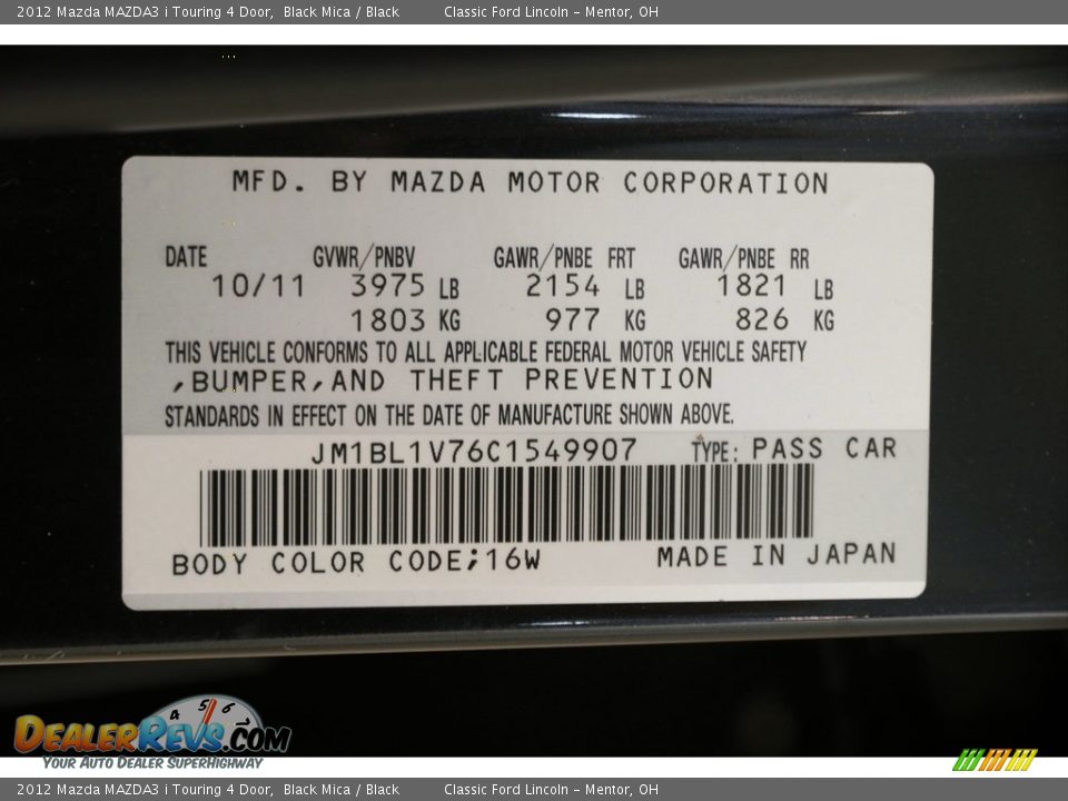 2012 Mazda MAZDA3 i Touring 4 Door Black Mica / Black Photo #18