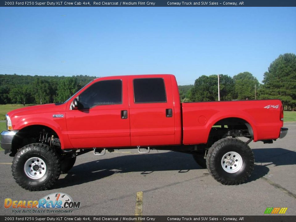 2003 Ford F250 Super Duty XLT Crew Cab 4x4 Red Clearcoat / Medium Flint Grey Photo #1