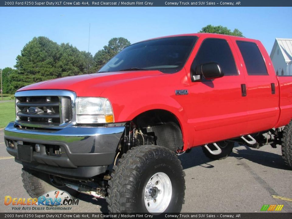 2003 Ford F250 Super Duty XLT Crew Cab 4x4 Red Clearcoat / Medium Flint Grey Photo #5