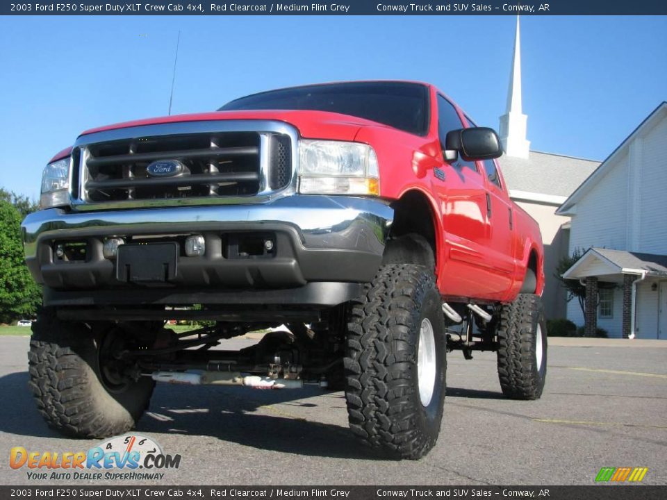 2003 Ford F250 Super Duty XLT Crew Cab 4x4 Red Clearcoat / Medium Flint Grey Photo #7